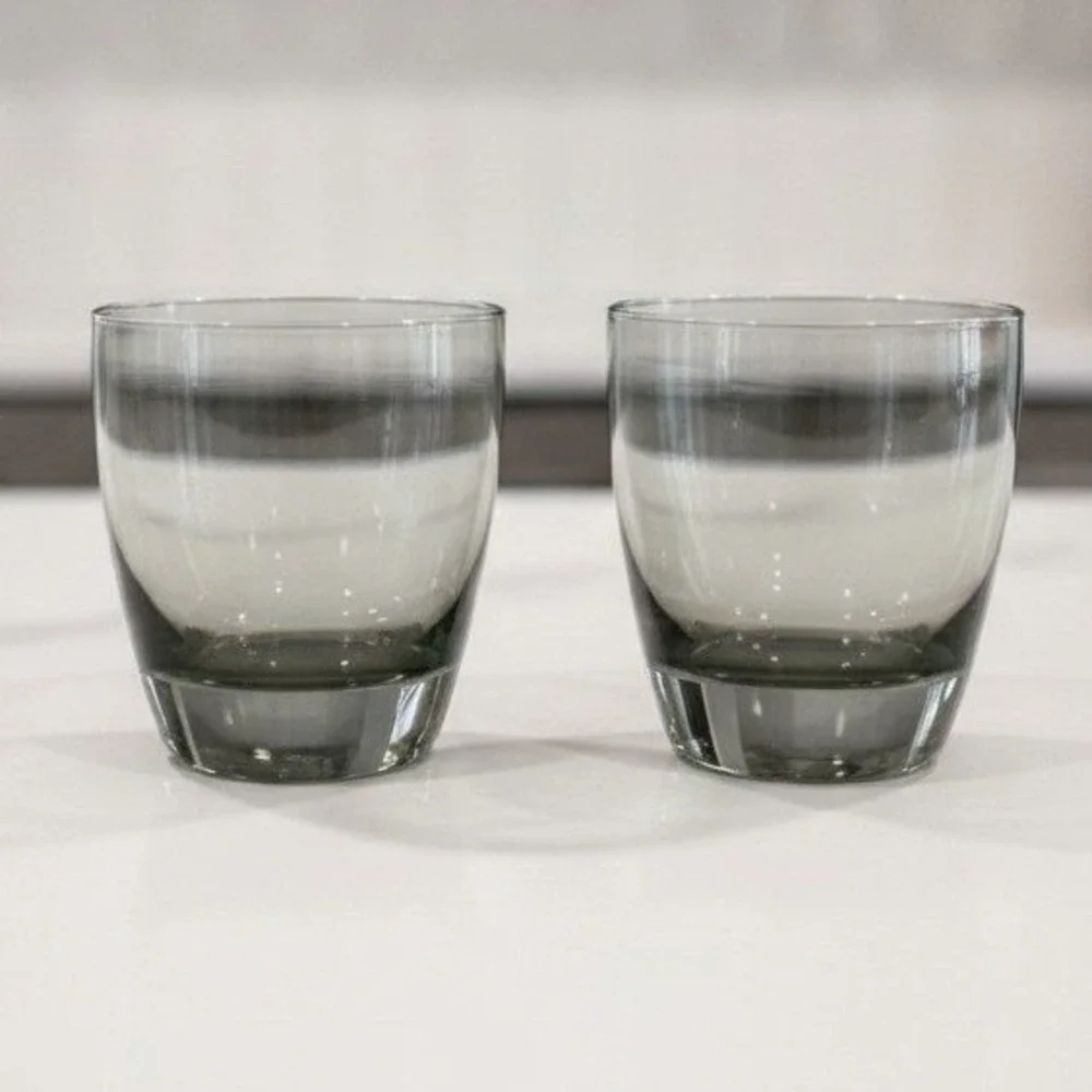 Libbey Smoke Gray Glass Tumblers, Set of 2, Vintage Weighted Bottom Glassware‎
